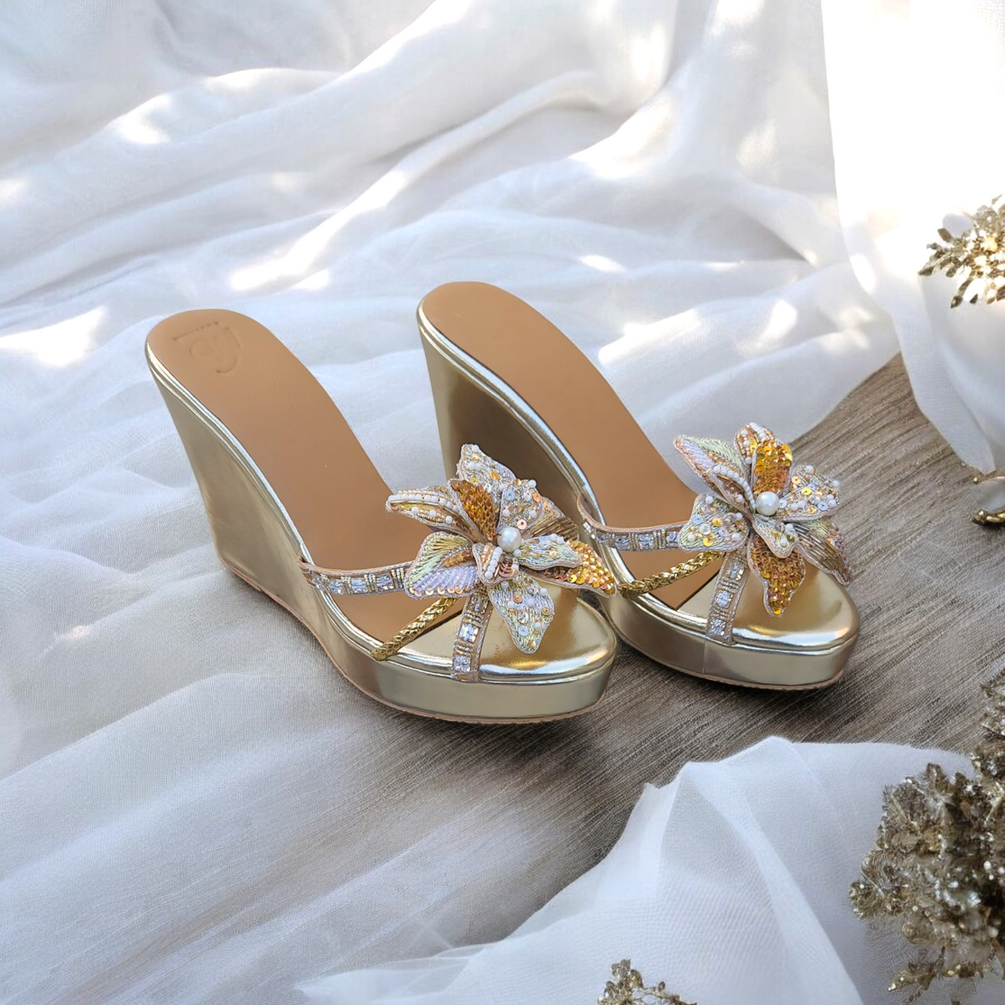 Dahlia Gold Wedge Heel